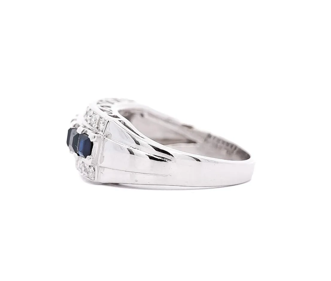 1.16 Carat Sapphire and Round Cut Diamond Cluster Band Ring in Platinum