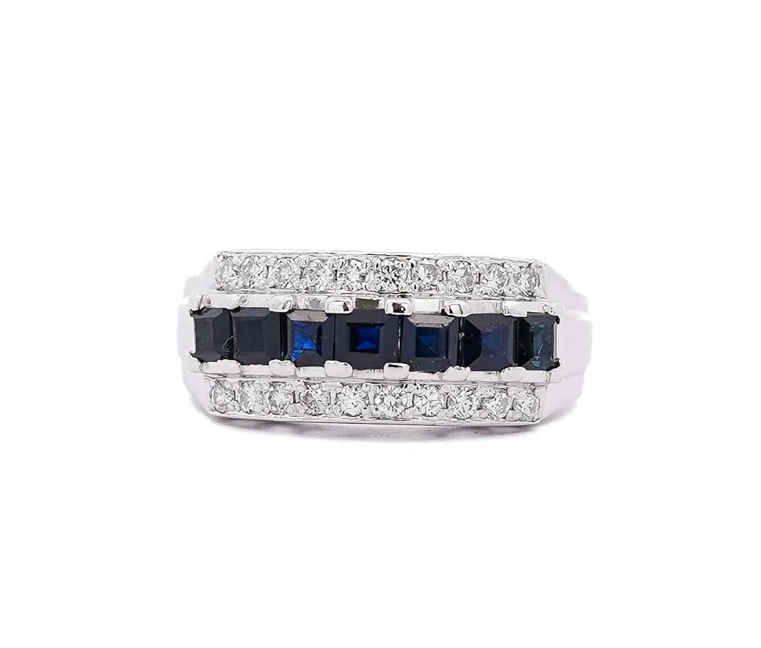 1.16 Carat Sapphire and Round Cut Diamond Cluster Band Ring in Platinum