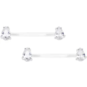 13/16 925 Silver Clear Gem Bioplast Teardrop Nipple Ring Set