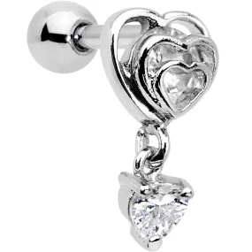 1/4 Clear CZ Gem Triple Heart Dangle Cartilage Tragus Earring