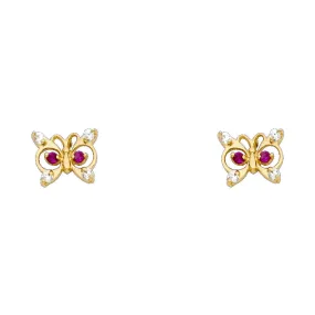 14K Gold CZ ButterFly Stud Earrings