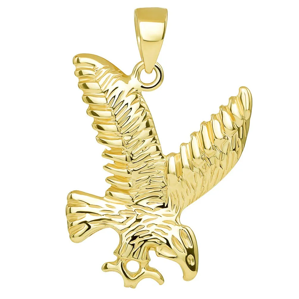 14k Solid Gold Soaring American Eagle Animal Pendant with Chain Necklace - Yellow Gold