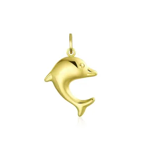 14K Yellow REAL Gold Nautical Dolphin Family Pendant