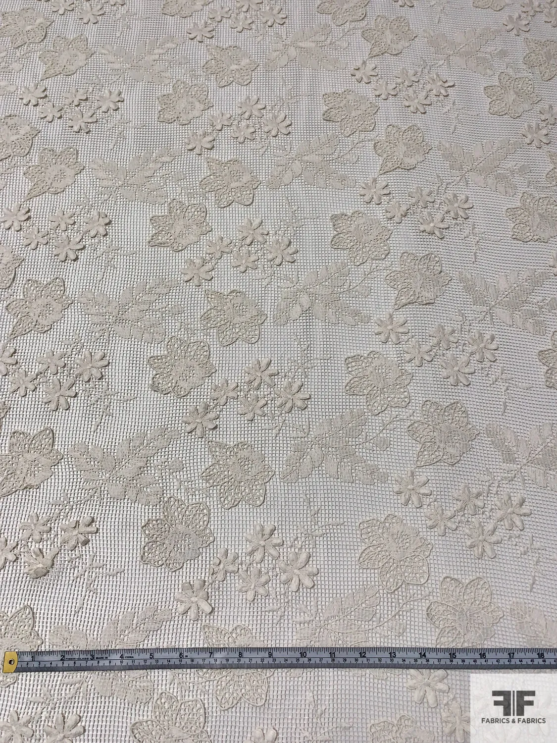 3D Floral Embroidered Mesh - Cream