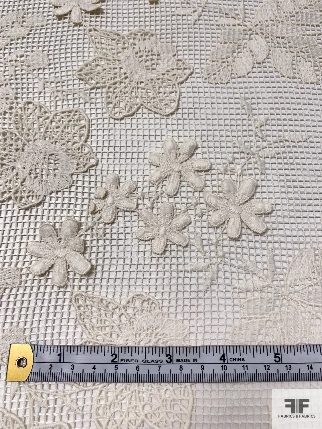 3D Floral Embroidered Mesh - Cream