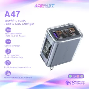 ACEFAST A47 SPARKLING SERIES PD65W GAN (2*USB-C USB-A) CHARGER - MICA GREY