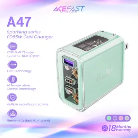 ACEFAST A47 SPARKLING SERIES PD65W GAN (2*USB-C USB-A) CHARGER - MOUNTAIN MIST