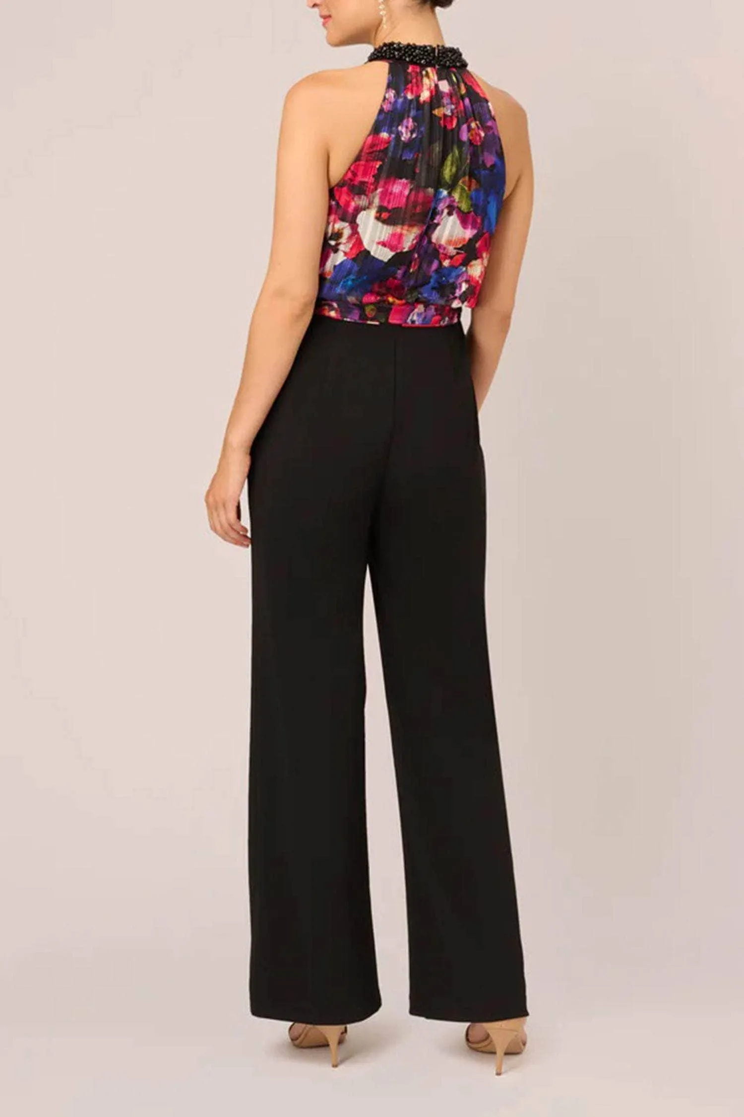 Adrianna Papell AP1E210757 - Pleated Floral Print Halter Pantsuit