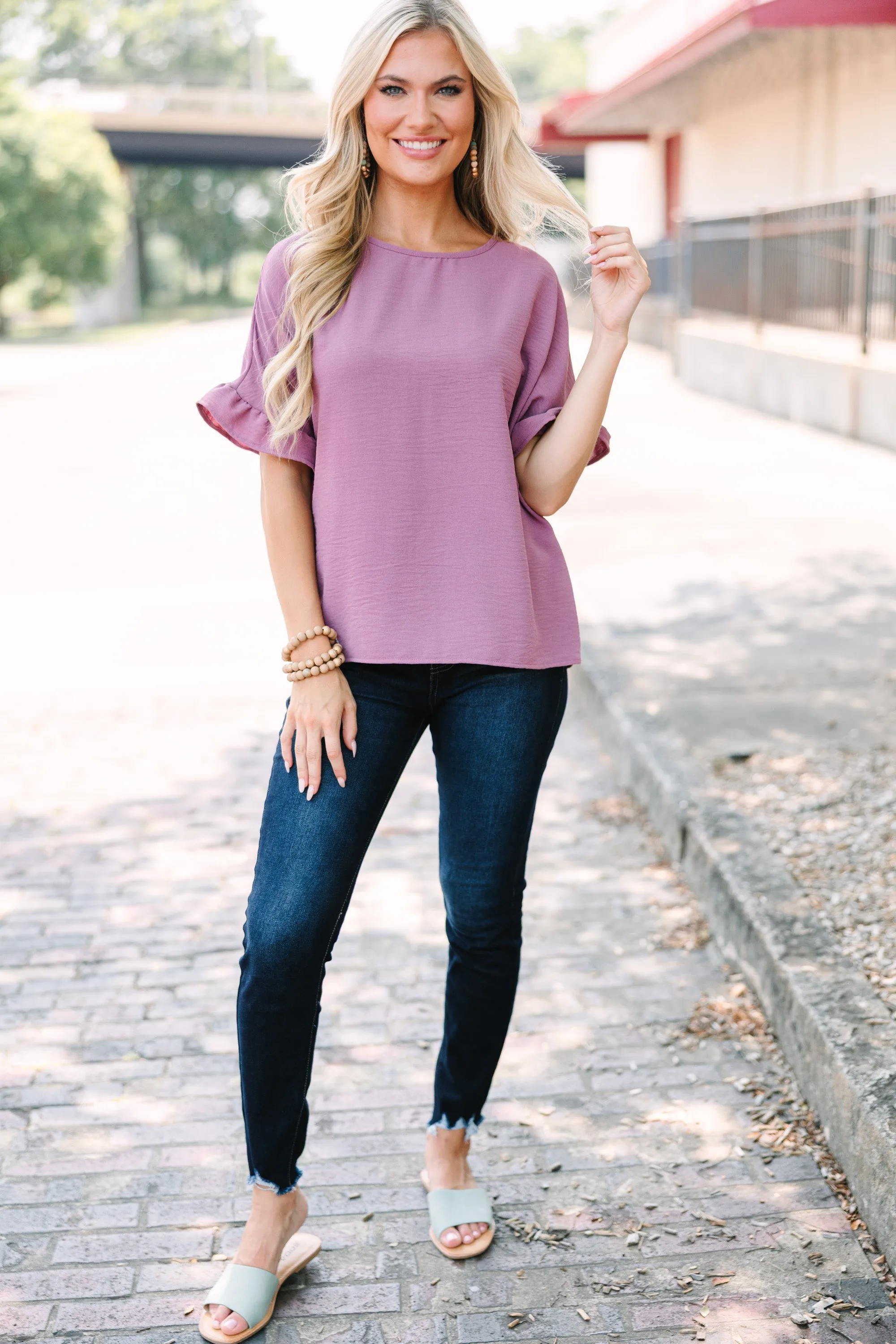 All I Ask Mauve Purple Ruffled Top