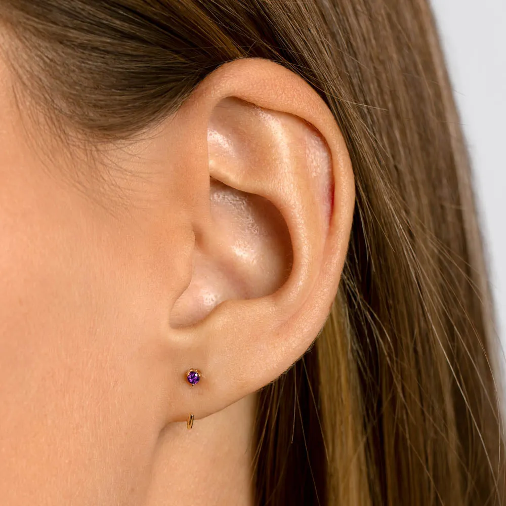 Amethyst February Birthstone Hook Stud Earrings in 10k Gold