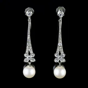 Antique Art Deco Silver Paste Pearl Earrings Circa 1930