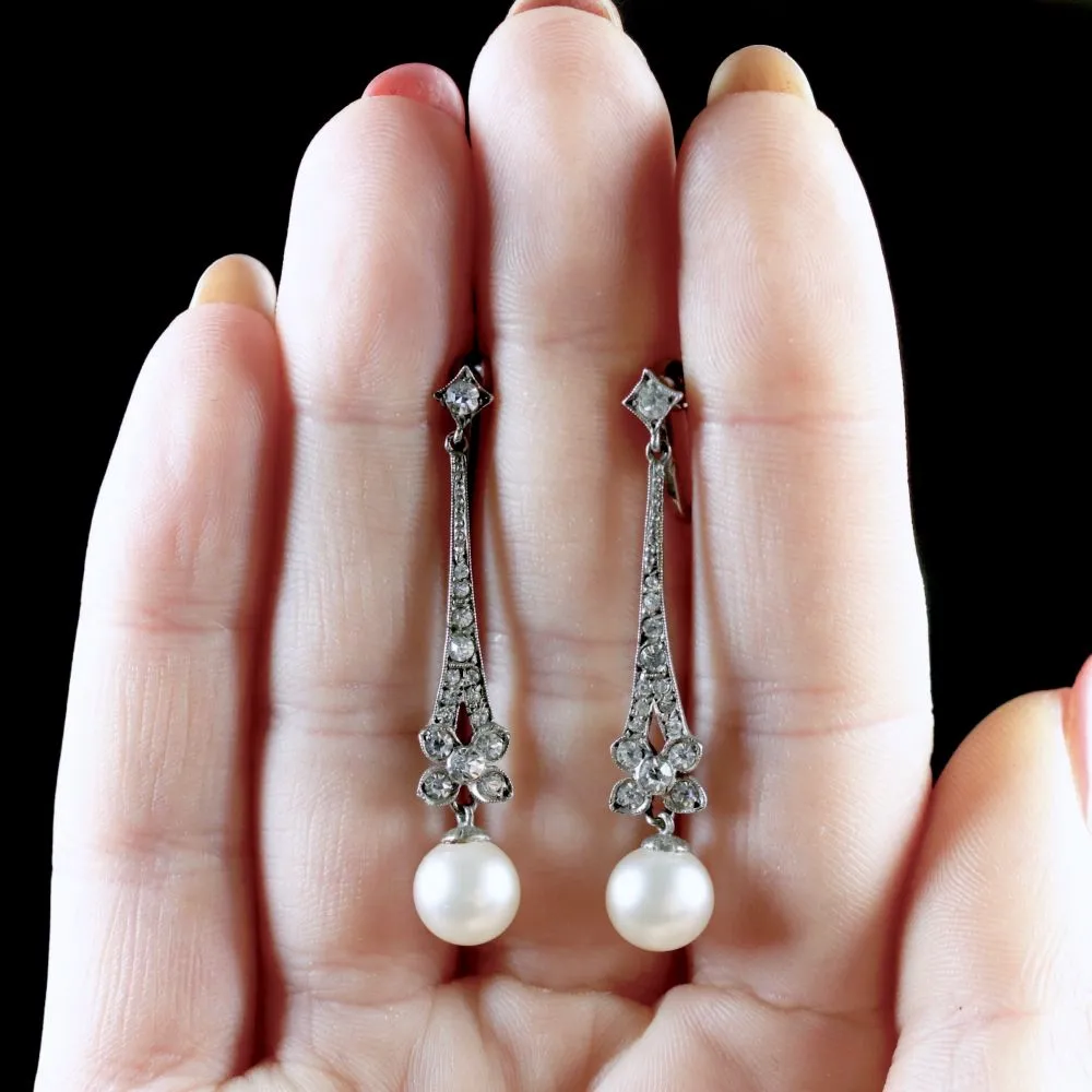 Antique Art Deco Silver Paste Pearl Earrings Circa 1930