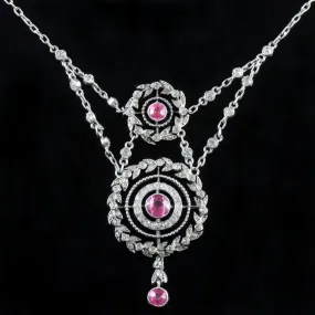 Antique Edwardian Pink Topaz Silver Necklace Circa 1910