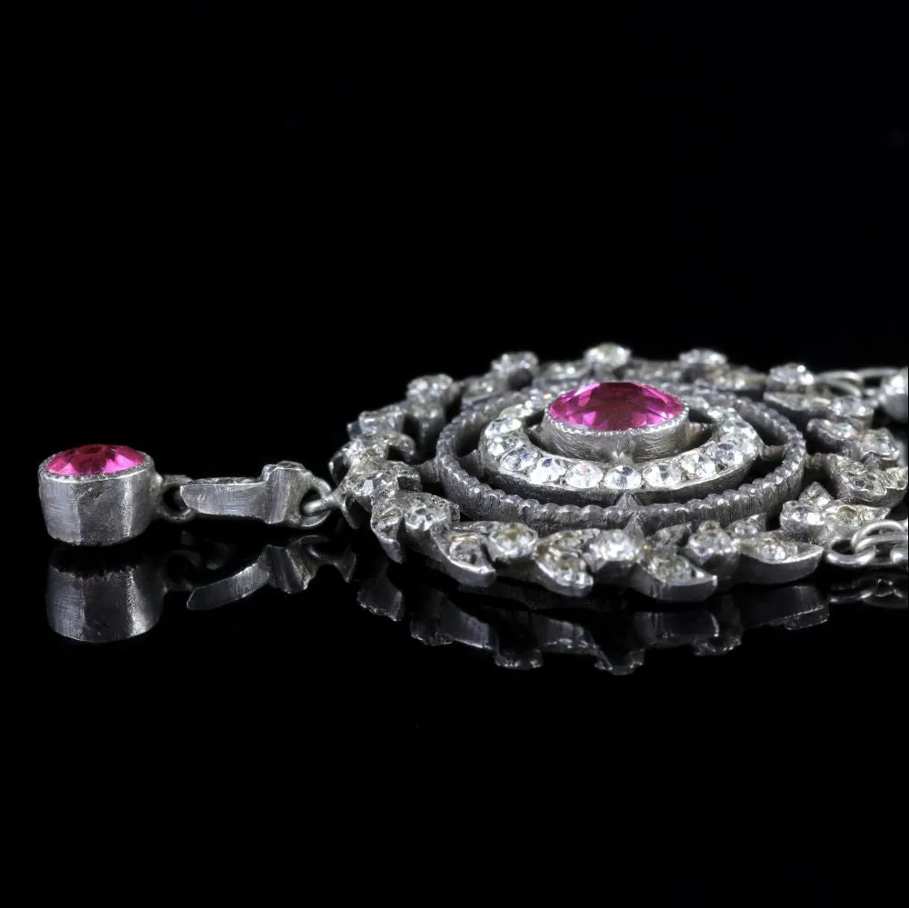 Antique Edwardian Pink Topaz Silver Necklace Circa 1910