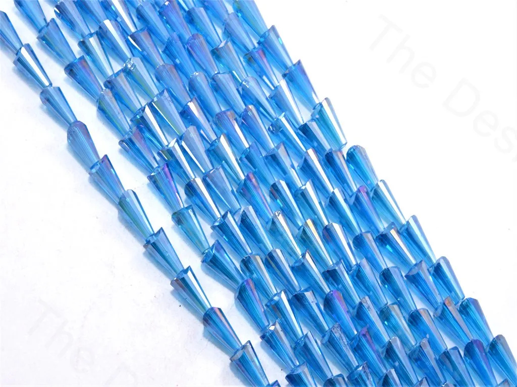 Aqua Blue Transparent Rainbow Conical Crystal Beads (Wholesale)