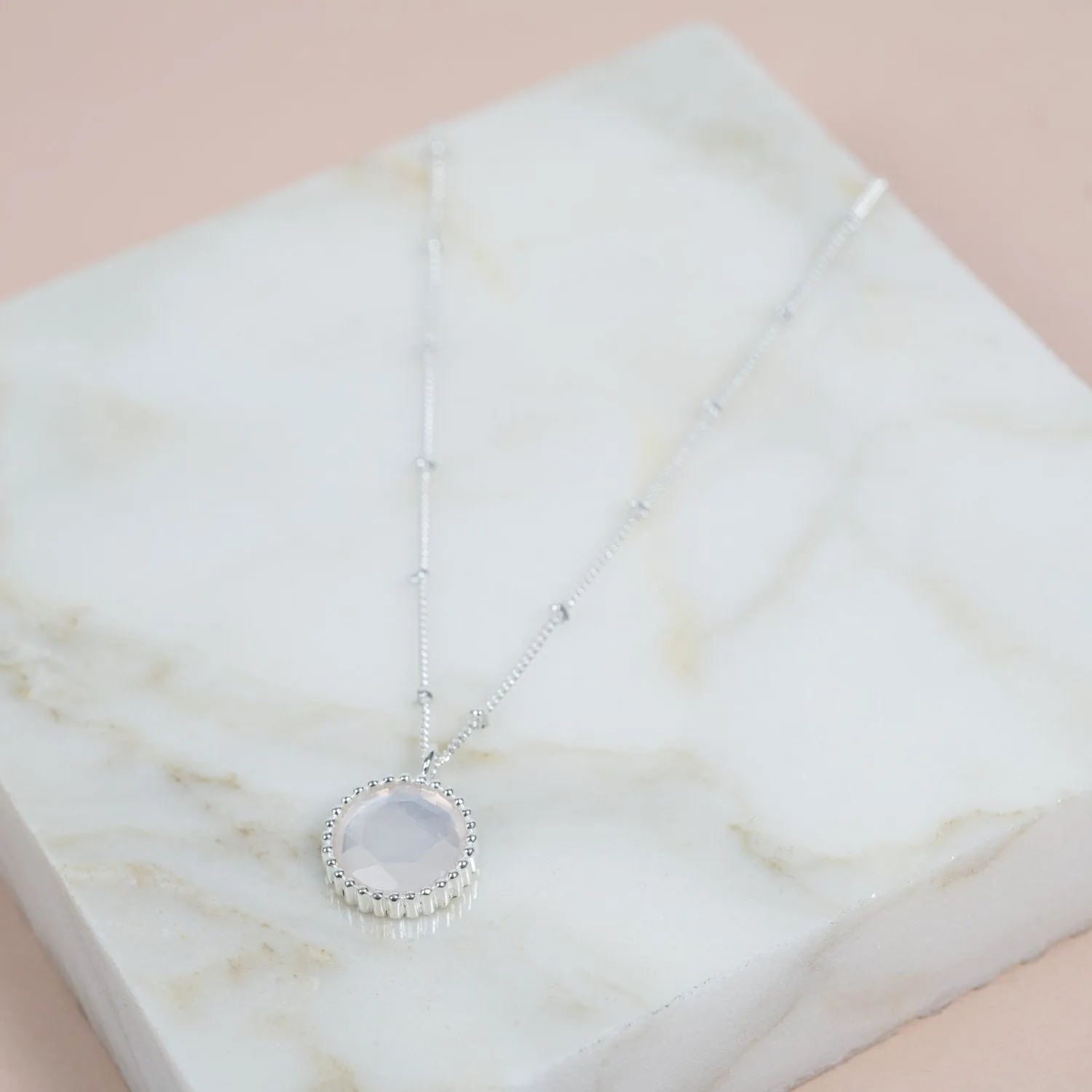 Barcelona Silver October Rose Quartz Birthstone Necklace