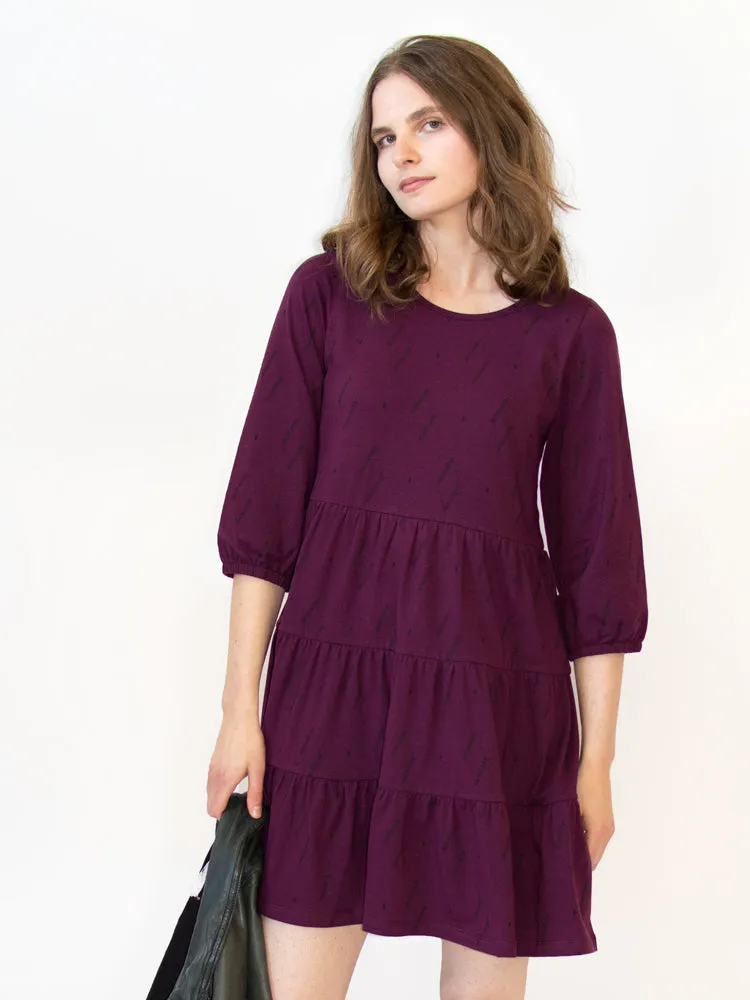 Bellini Long Sleeve Dress - Diamond Vine Dark Purple