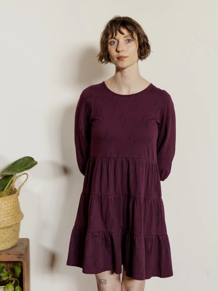 Bellini Long Sleeve Dress - Diamond Vine Dark Purple