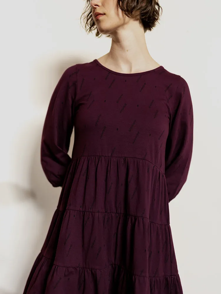 Bellini Long Sleeve Dress - Diamond Vine Dark Purple