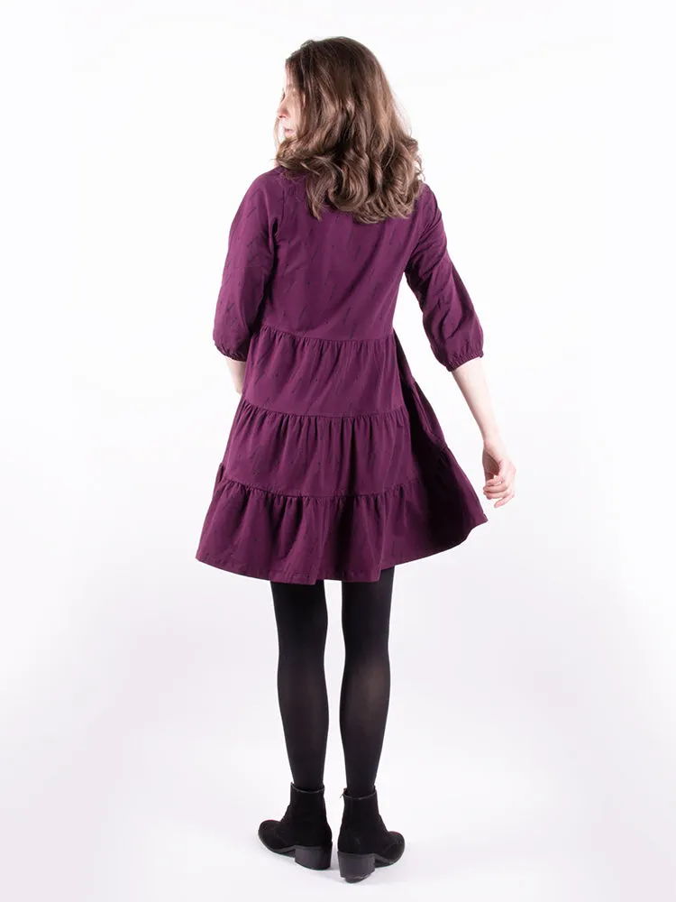 Bellini Long Sleeve Dress - Diamond Vine Dark Purple