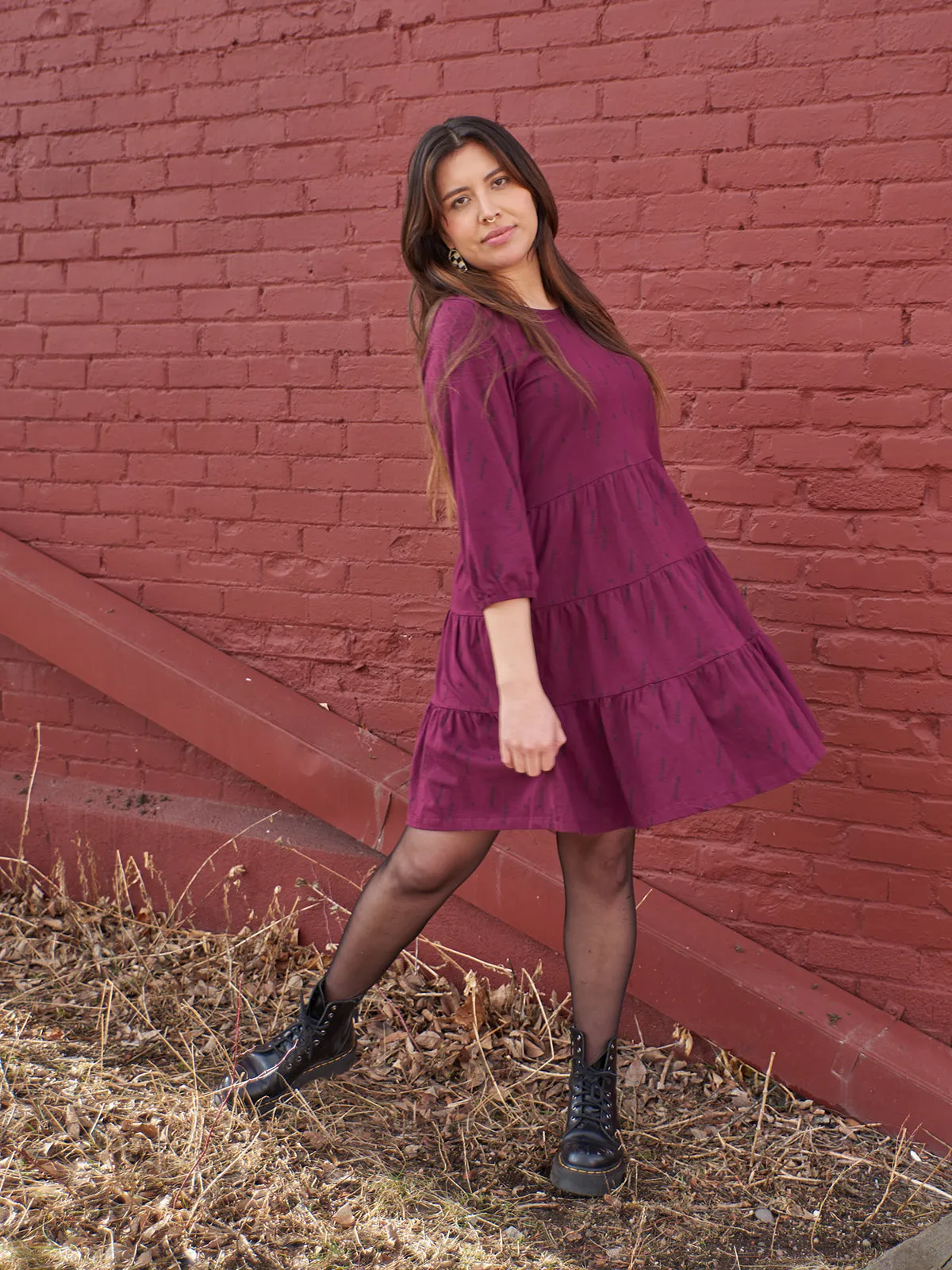 Bellini Long Sleeve Dress - Diamond Vine Dark Purple