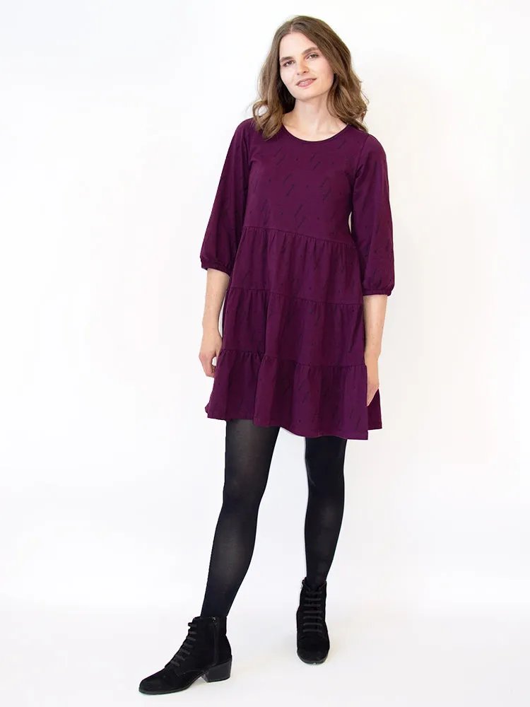 Bellini Long Sleeve Dress - Diamond Vine Dark Purple