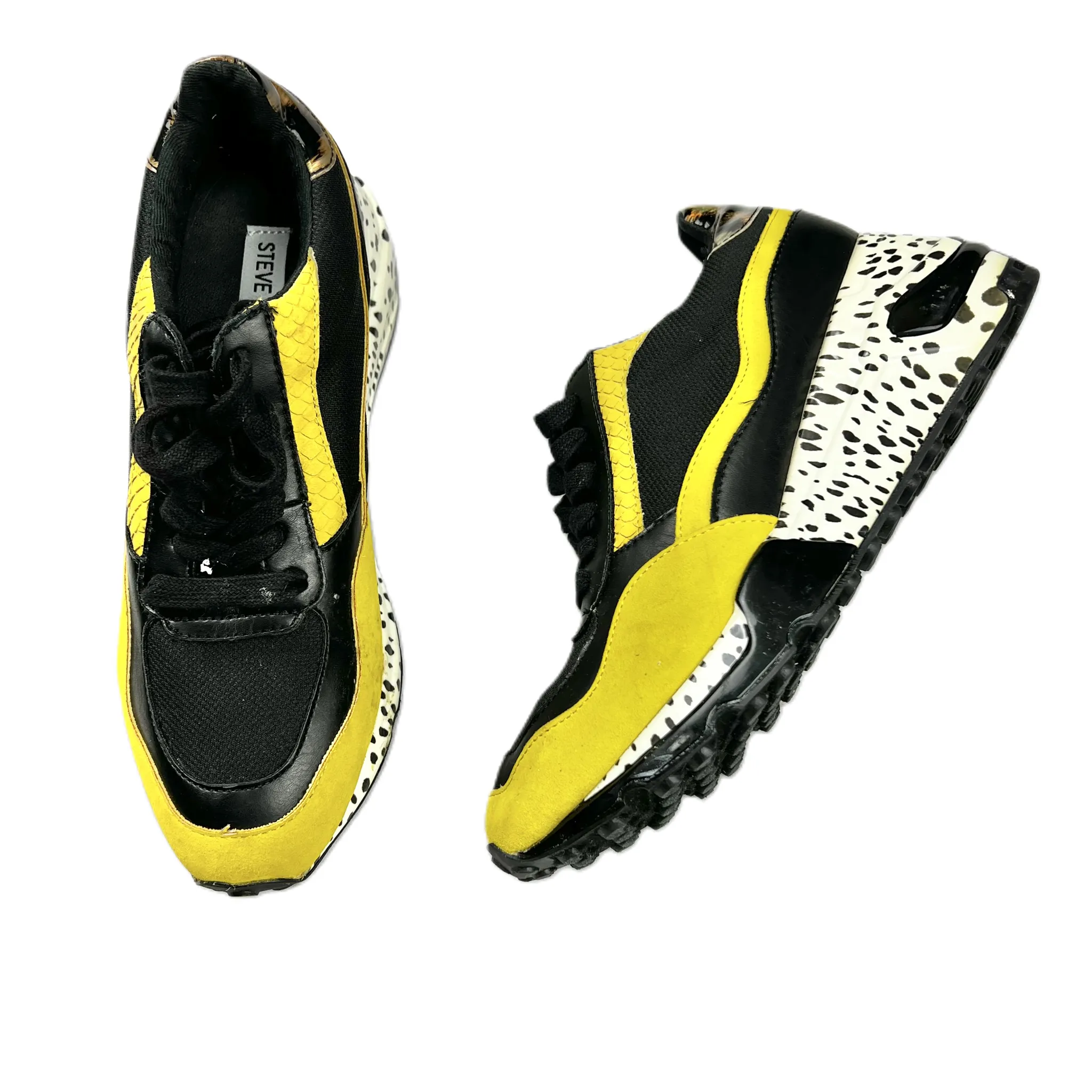 Black & Yellow Shoes Sneakers By Steve Madden, Size: 7.5