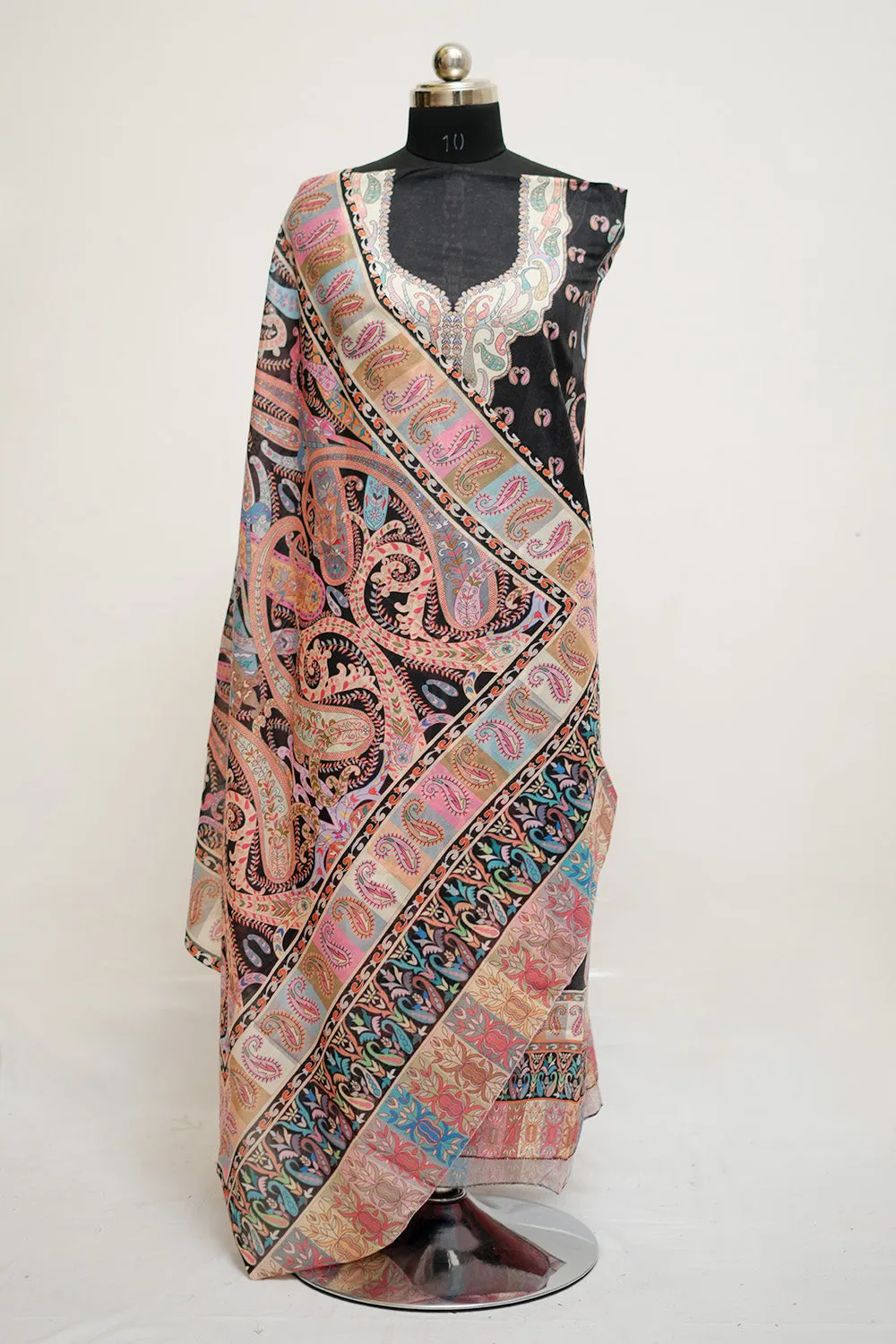 Black Colour Cotton Kani Printed Unstitched Suit Fabric With Dupatta.