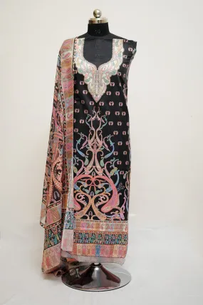 Black Colour Cotton Kani Printed Unstitched Suit Fabric With Dupatta.