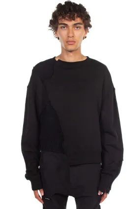 Black Distressed Panelled Crewneck Sweatshirt