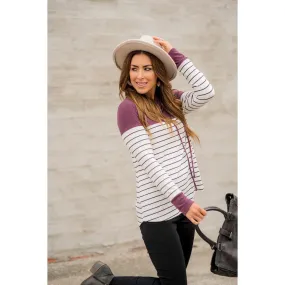 Black Striped Solid Shoulder Cowl Neck