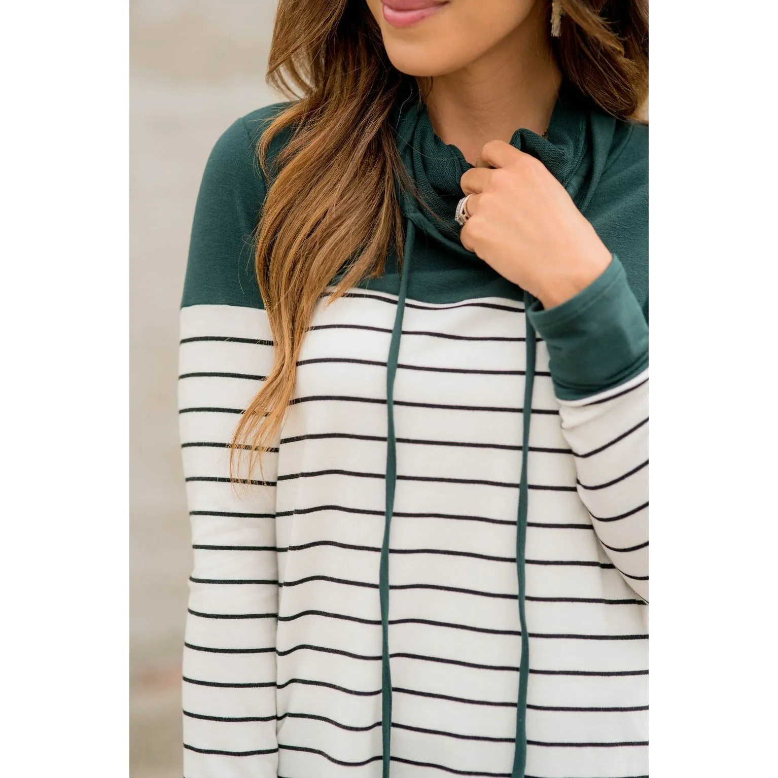 Black Striped Solid Shoulder Cowl Neck