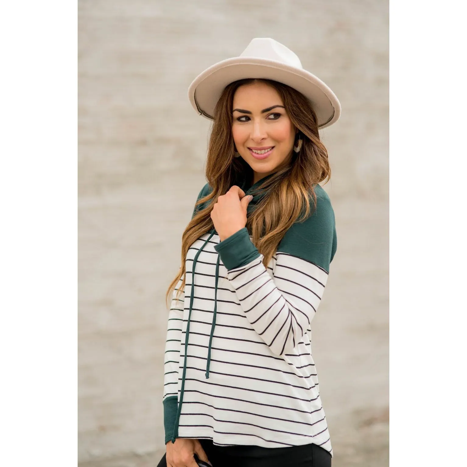 Black Striped Solid Shoulder Cowl Neck