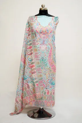 Blue Colour Cotton Chikankari  Printed Unstitched Suit Fabric With Dupatta.