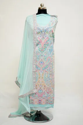 Blue Colour Cotton Pakistani Style Printed Unstitched Suit Fabric With Dupatta.