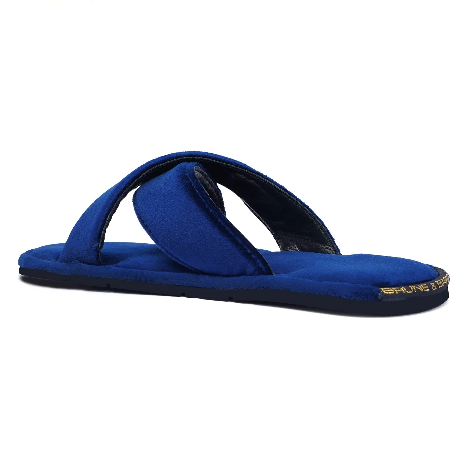 Blue Cross Straps Comfy Velvet Slide-in Slippers By Brune & Bareskin