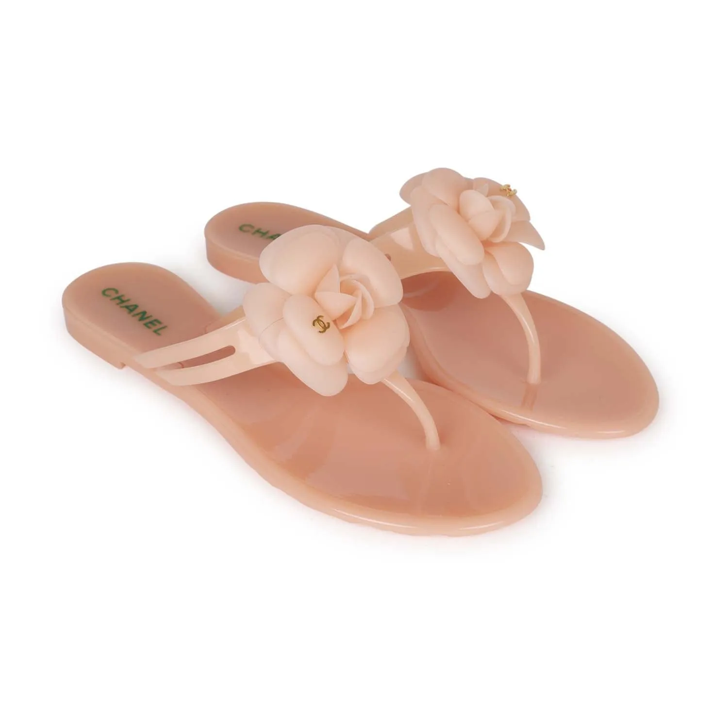 Chanel Pink Camellia Jelly Sandals 39