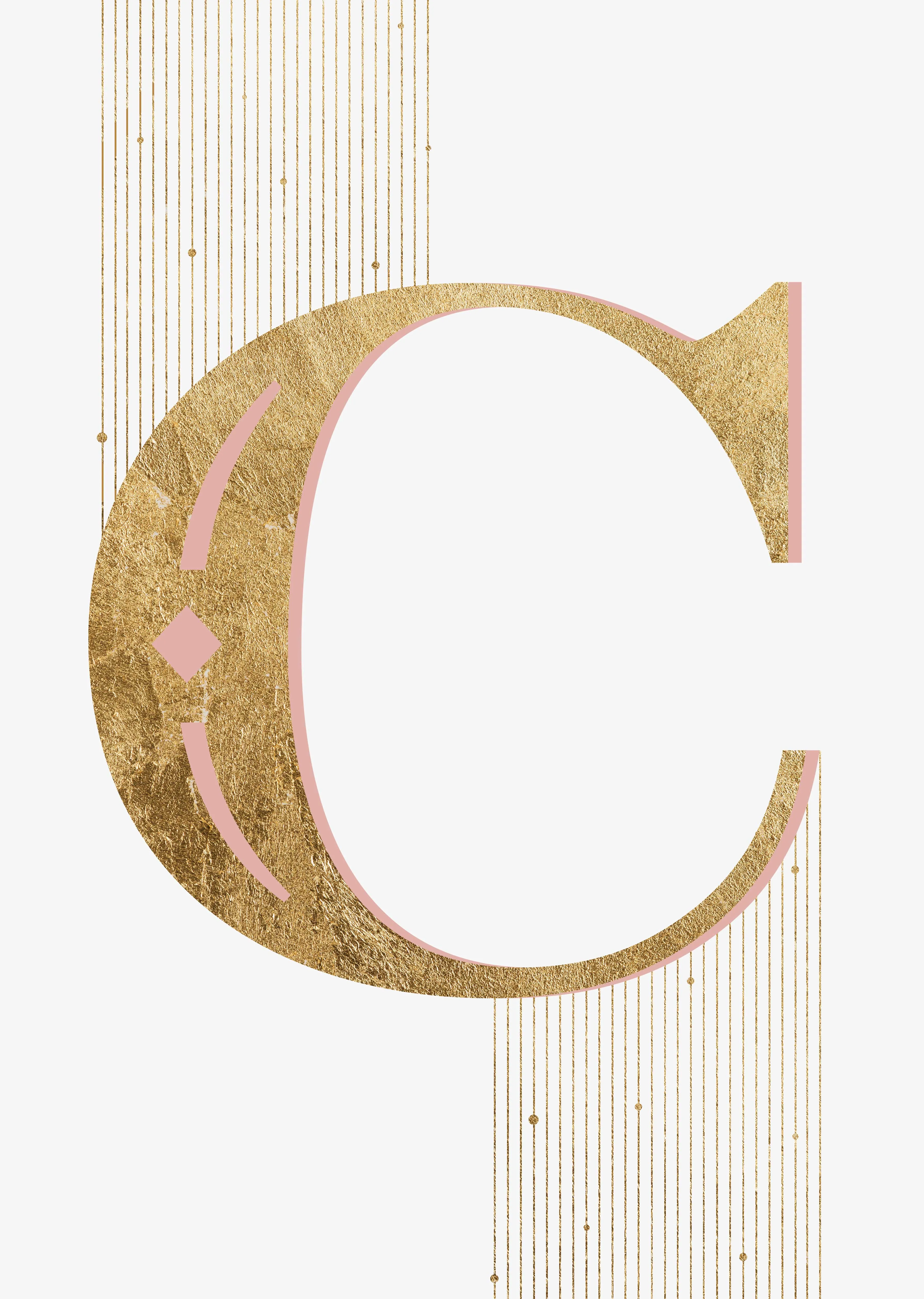 Christmas 'C' Wall Art Print  (Pink & Gold), Contemporary and Stylish Christmas Decoration Alternative Xmas Decor