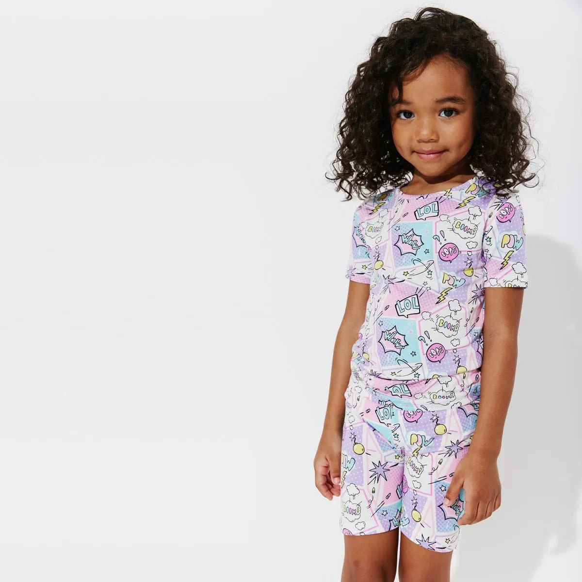 Comic Purple Bamboo Kids Pajama Short Set