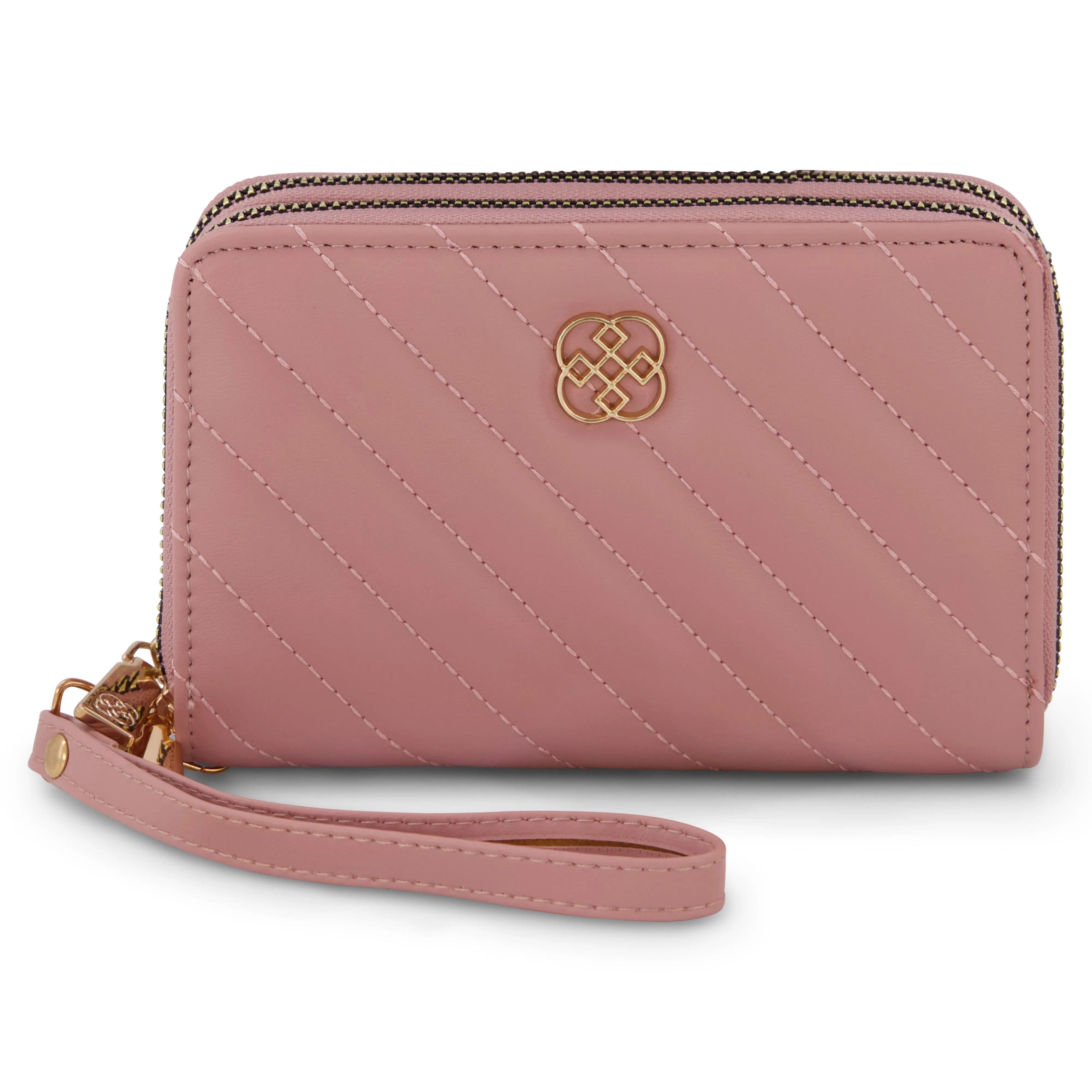 Daisy Fuentes Women's Diagonally Quilted Compact Wallet, Large Capacity with Double Zipper Closure