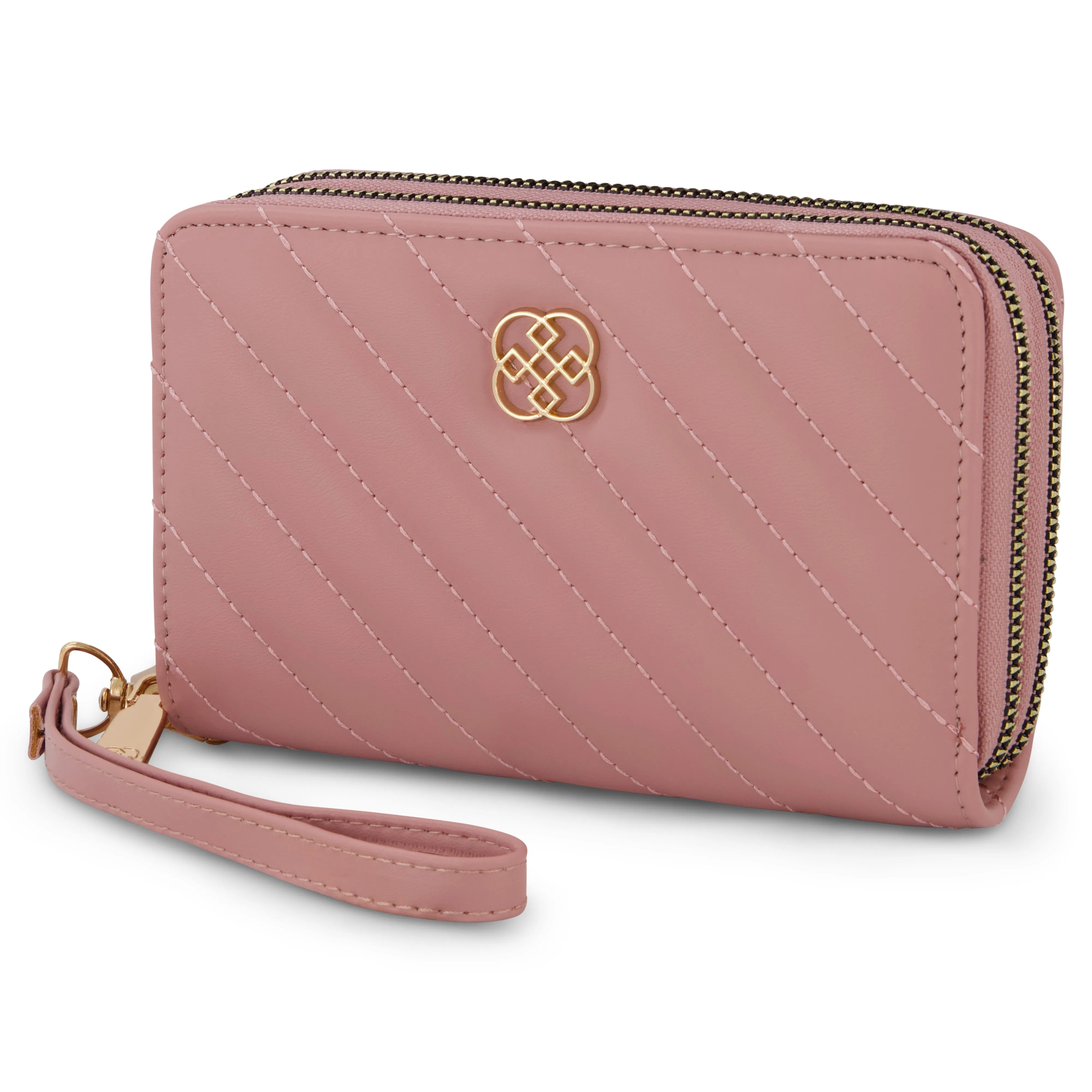 Daisy Fuentes Women's Diagonally Quilted Compact Wallet, Large Capacity with Double Zipper Closure