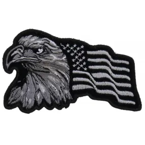 Daniel Smart Eagle With Waving Flag Black Silver Patriotic Iron on Patch, 4 x 2.5 inches