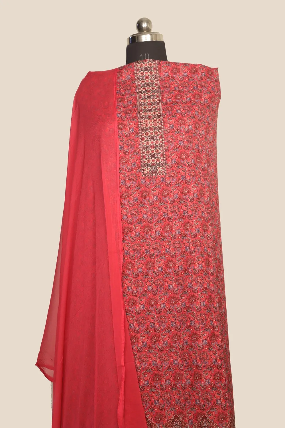 Dark pink Colour Cotton Kani Printer Unstitched Suit Fabric With Dupatta