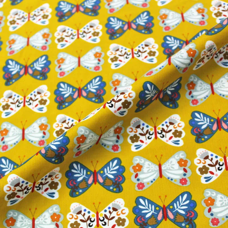 Dressmaking Corduroy - Yellow - Fluttering Butterfly