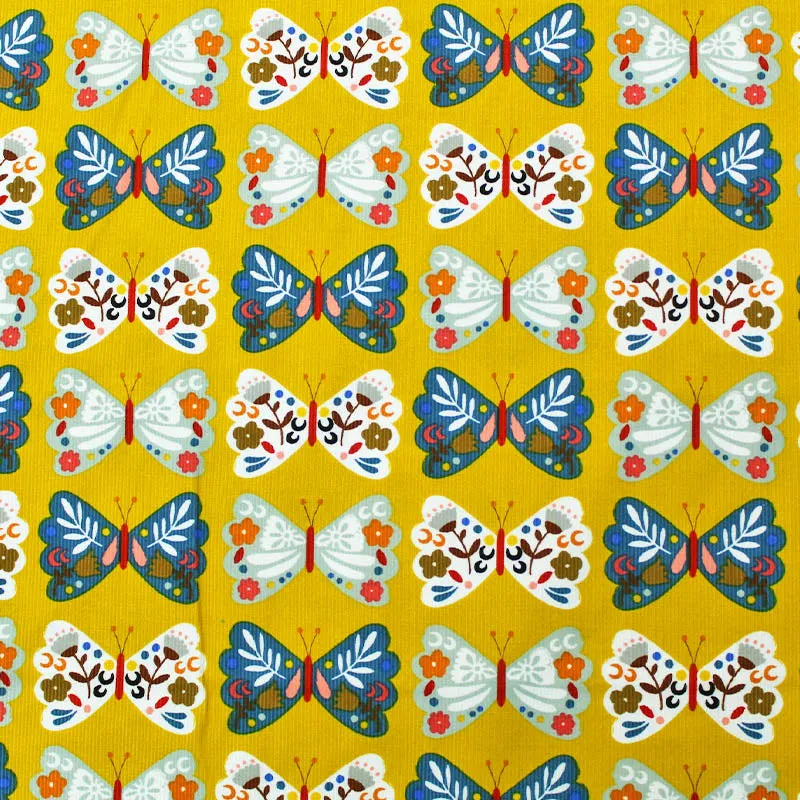 Dressmaking Corduroy - Yellow - Fluttering Butterfly