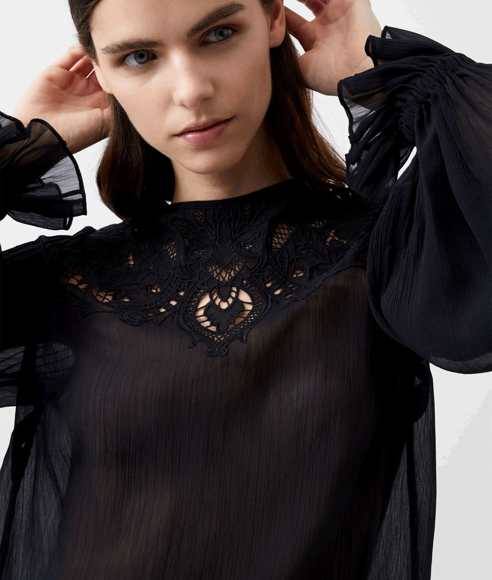 Emina Chiffon Lace Blouse - Black