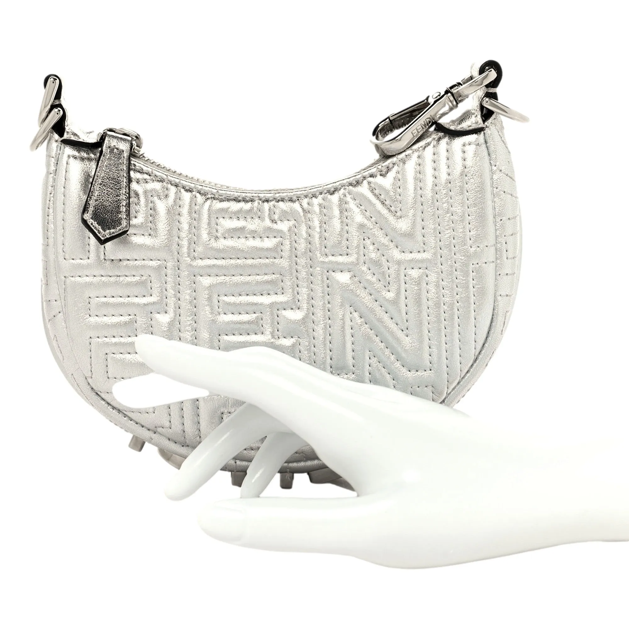 Fendi x Marc Jacobs Fendigraphy Silver Mini Hobo Leather Bag