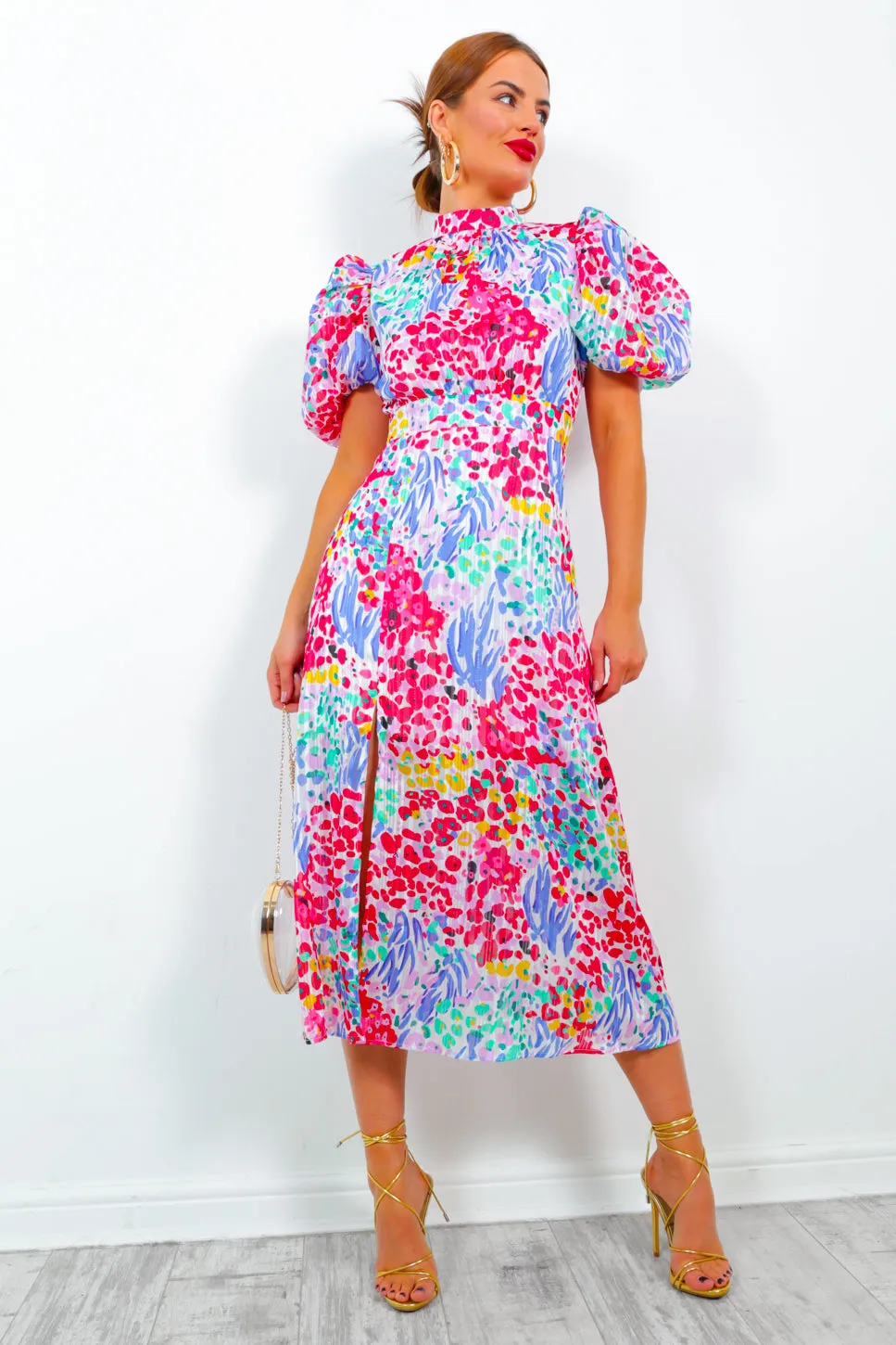 Got The Flower - Pink Multi Floral Midi Dress