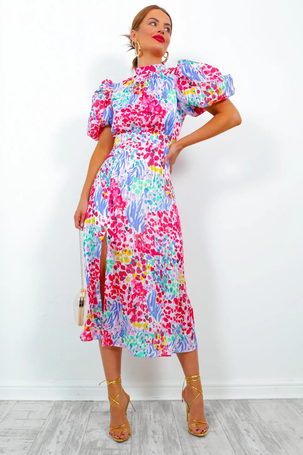 Got The Flower - Pink Multi Floral Midi Dress