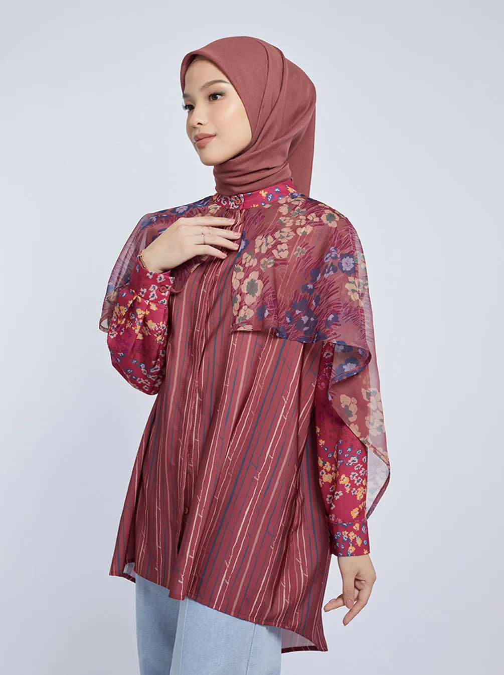 HASYA CAPE SHIRT TOP MAROON